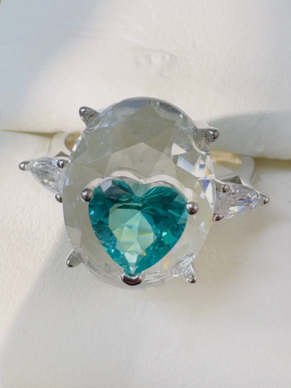 Heart Blue-Green Crystal Cocktail Ring - Women's Fashion Jewelry
